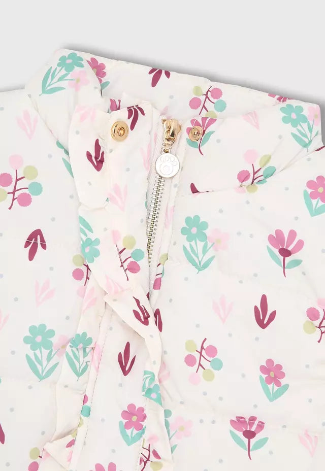 PARKA NIÑA SIN MANGA CRUDO FLORES OSITO