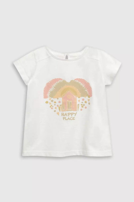 Polera niña blanca arcoíris - detalle estampado