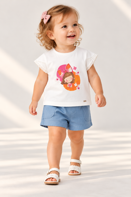 Polera Niña MC Flores Blanco Mayoral