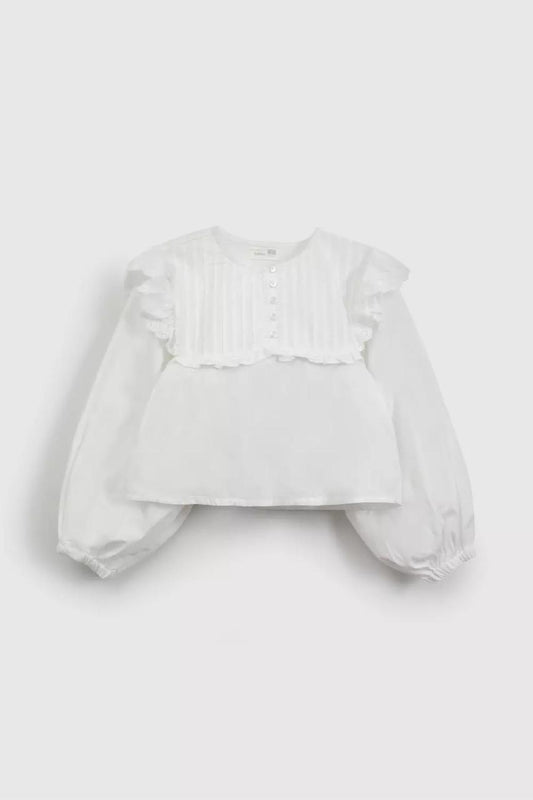 Blusa niña manga larga blanca - detalle cuello
