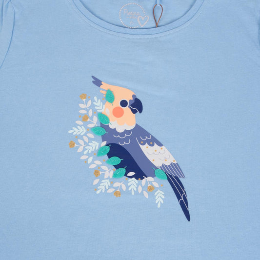 Polera niña jacinto con estampado de ave - detalle estampado