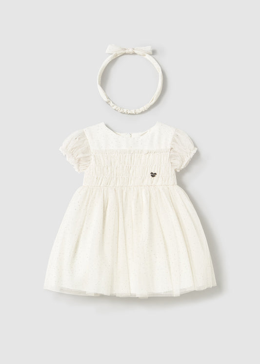 VESTIDO NIÑA CRUDO CON DIADEMA MAYORAL