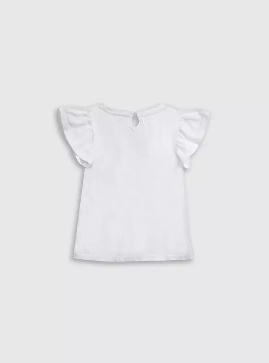 Polera niña blanca flores - detalle vuelos