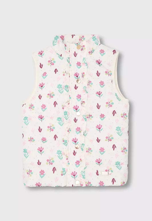 PARKA NIÑA SIN MANGA CRUDO FLORES OSITO