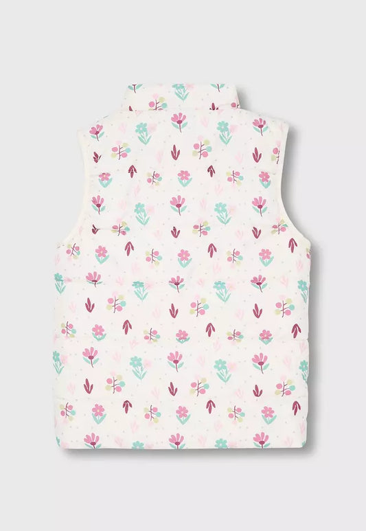 Parka Niña Sin Manga Crudo Flores Osito