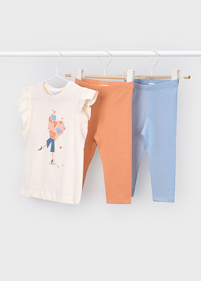 Conjunto Polera y 2 Calzas Salmon/Celeste Mayoral