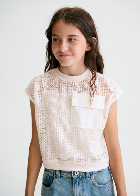 Polera Niña MC Twin Set Bolsillo Hueso Mayoral