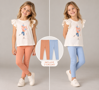 Conjunto Polera y 2 Calzas Salmon/Celeste Mayoral