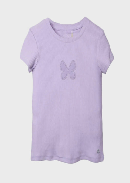 Polera niña lila mariposa - detalle mariposa