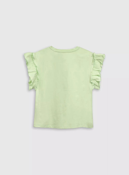 Polera niña básica verde con vuelos - detalle vuelos