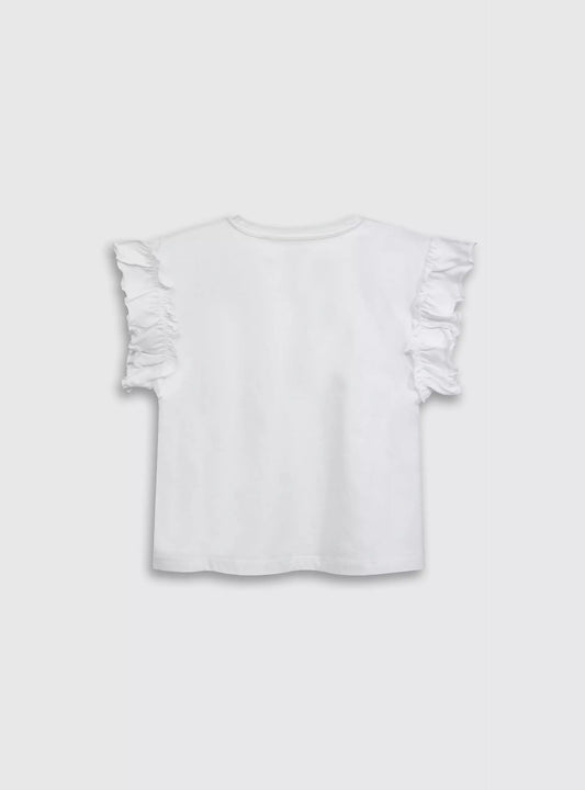 Polera niña básica blanca con vuelos - detalle vuelos