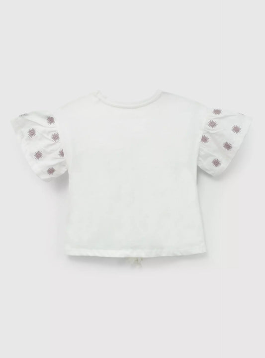 Polera niña blanca mangas estampadas - detalle manga