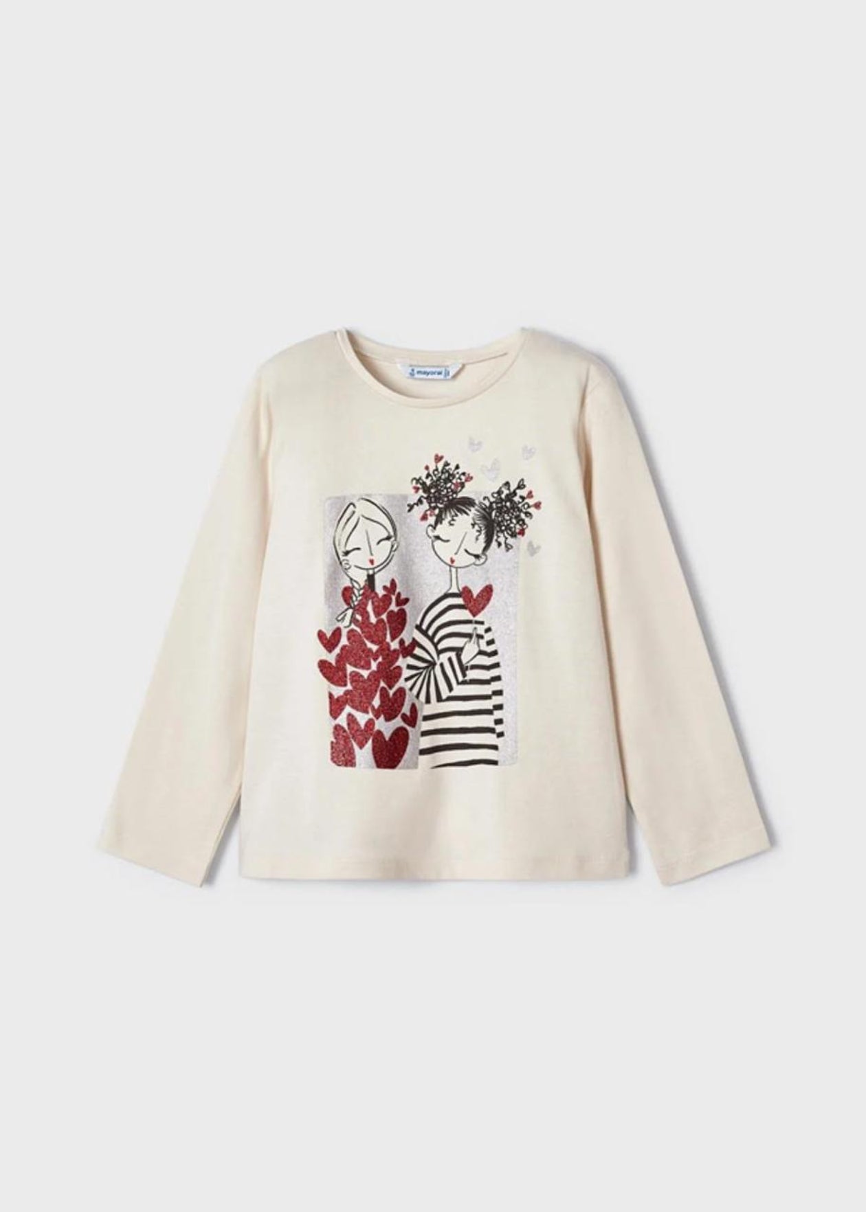 Polera Niña Corazones Garbanzo