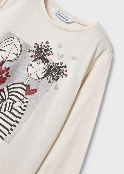 Polera Niña Corazones Garbanzo