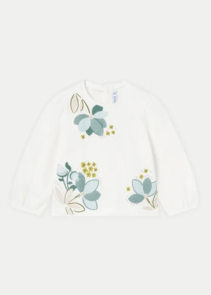 Polera Niña Flores Crudo
