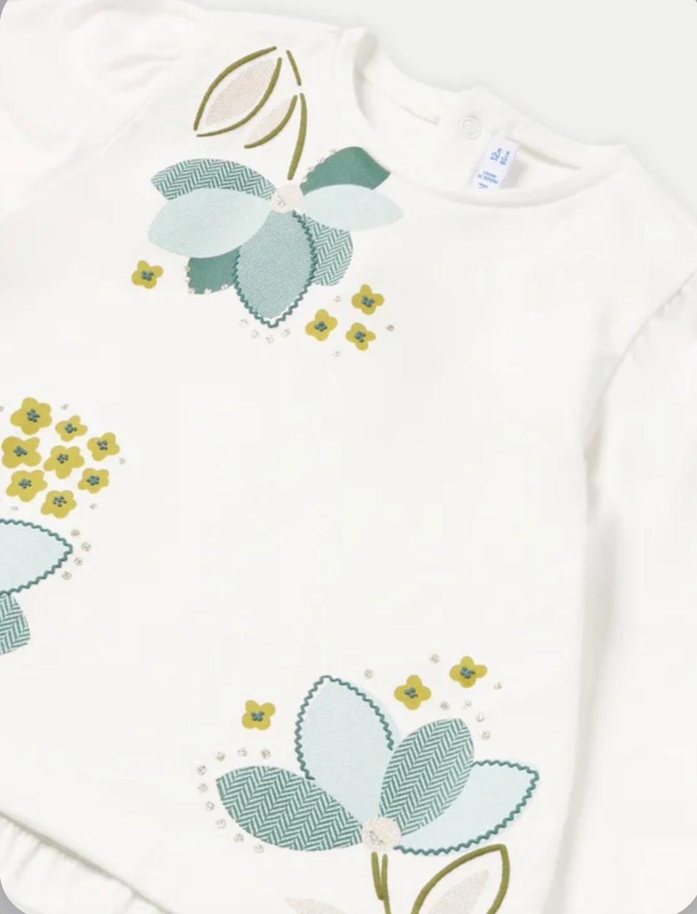 Polera Niña Flores Crudo