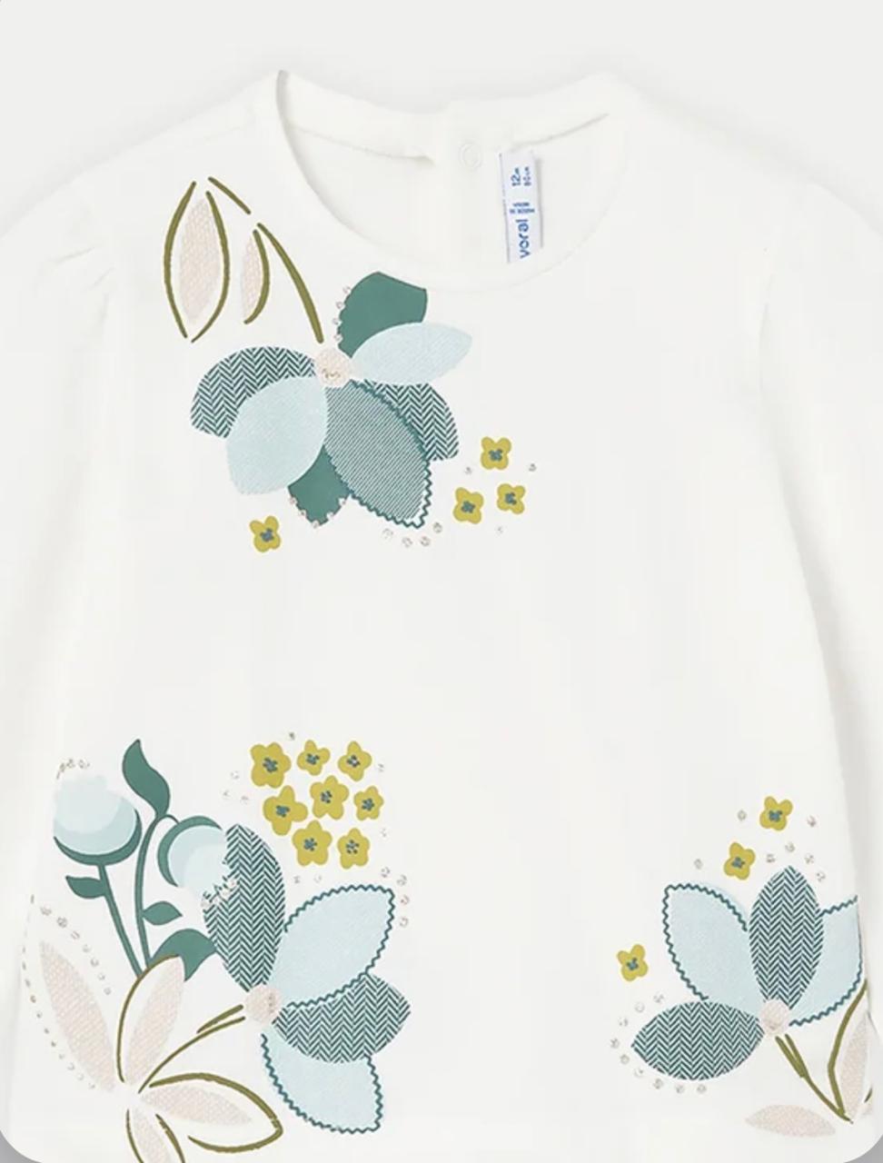 Polera Niña Flores Crudo