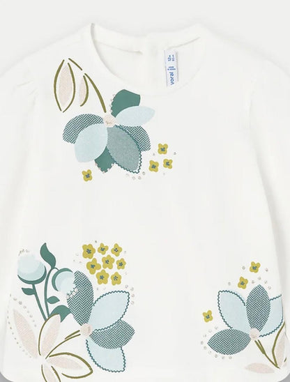 Polera Niña Flores Crudo