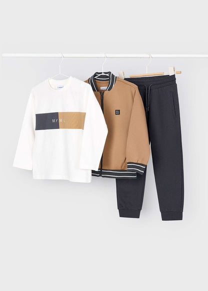CONJUNTO NIÑO 3 PIEZAS CHAQUETA POLERA BUZO CARAMELO MAYORAL