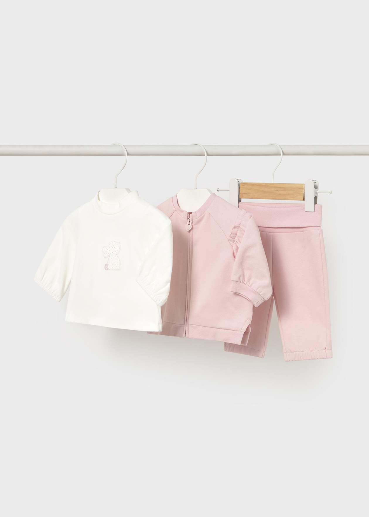 CONJUNTO NIÑA 3 PIEZAS CHALECO POLERA PANTALON ROSA BABY MAYORAL