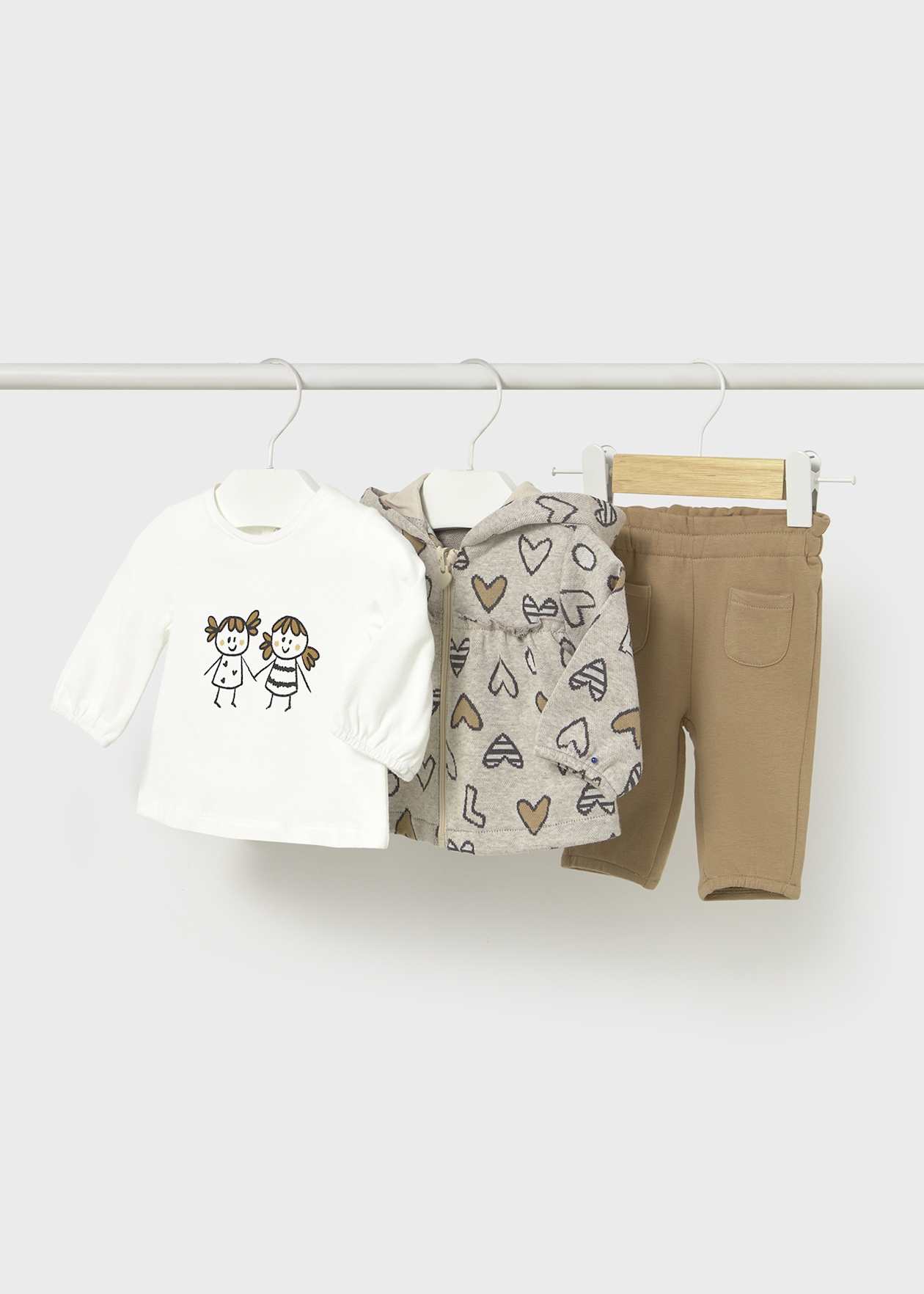 CONJUNTO NIÑA 3 PIEZAS CHAQUETA POLERA PANTALON CACAHUETE MAYORAL