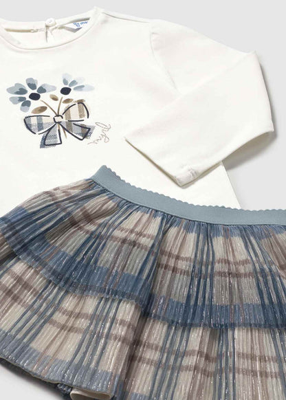 CONJUNTO NIÑA 3 PIEZAS CHALECO POLERA FALDA BLUE MAYORAL