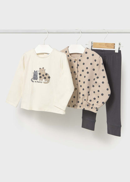 CONJUNTO NIÑA 3 PIEZAS POLERA CHALECO CALZA PLOMO MAYORAL
