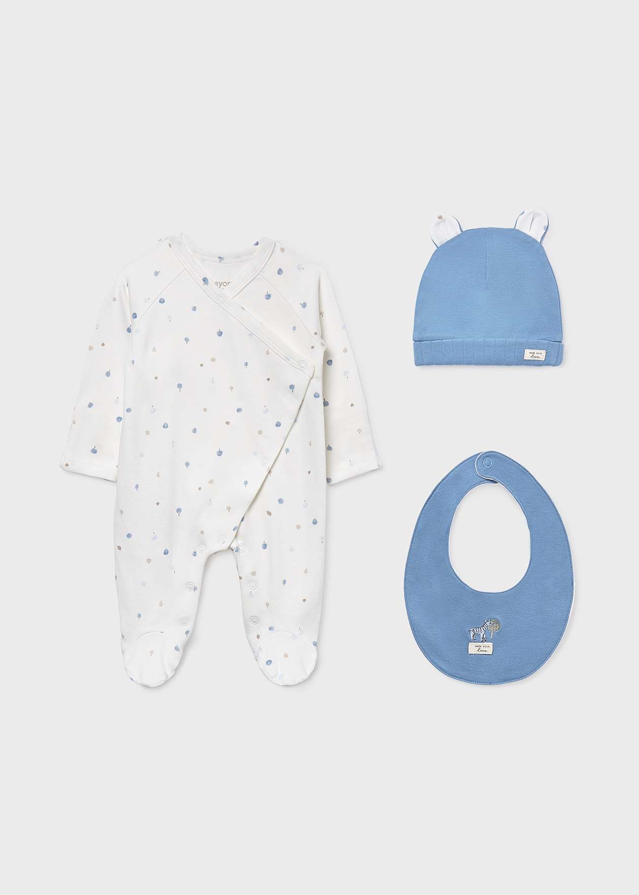 CONJUNTO NIÑO REGALO OSITO GORRO BABERO NUBE MAYORAL