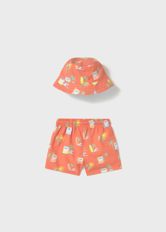Traje de baño niño short y gorro coral Mayoral - detalle