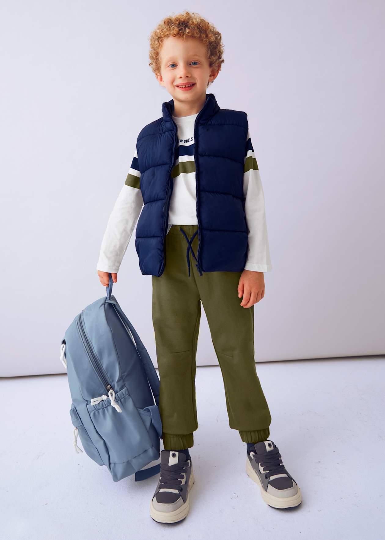 CONJUNTO NIÑO 3 PIEZAS CHAQUETA POLERA BUZO AZULOLIVA MAYORAL