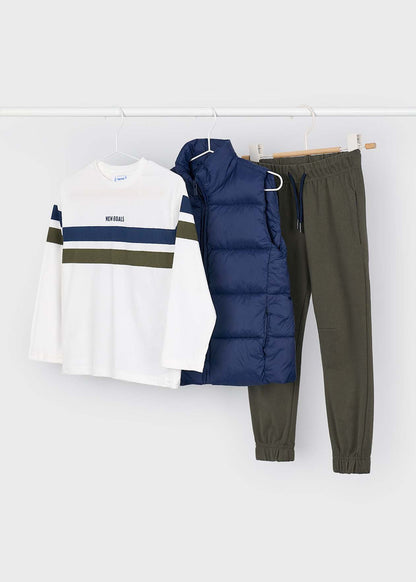 CONJUNTO NIÑO 3 PIEZAS CHAQUETA POLERA BUZO AZULOLIVA MAYORAL