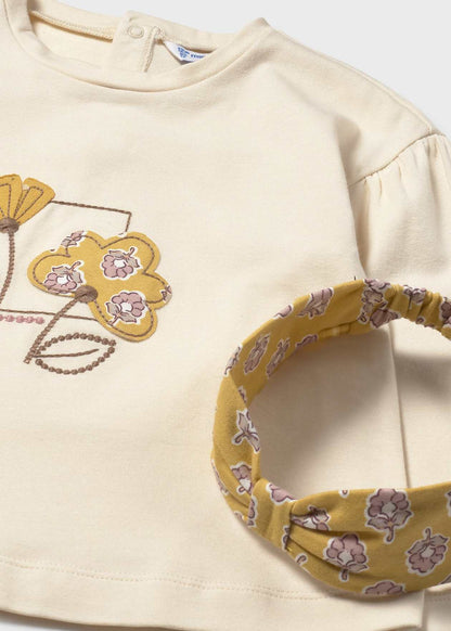 CONJUNTO NIÑA 3 PIEZAS POLERA CALZA DIADEMA MIEL MAYORAL