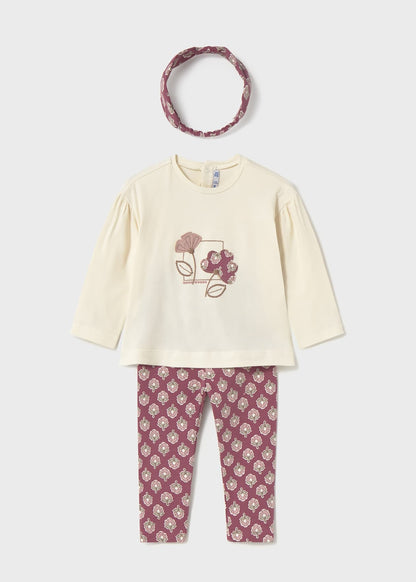 CONJUNTO NIÑA 3 PIEZAS POLERA CALZA DIADEMA ROSADO MAYORAL