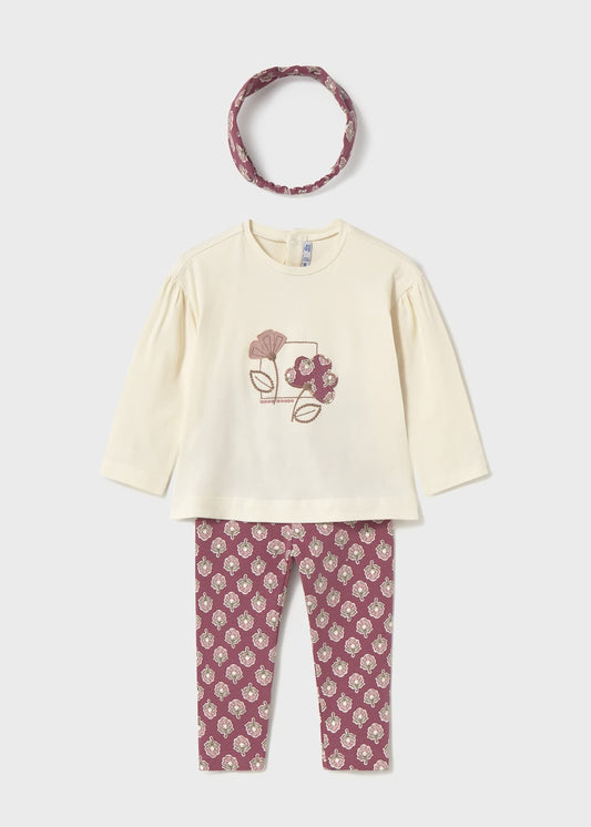 CONJUNTO NIÑA 3 PIEZAS POLERA CALZA DIADEMA ROSADO MAYORAL