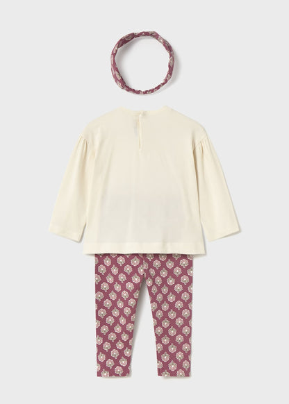 CONJUNTO NIÑA 3 PIEZAS POLERA CALZA DIADEMA ROSADO MAYORAL