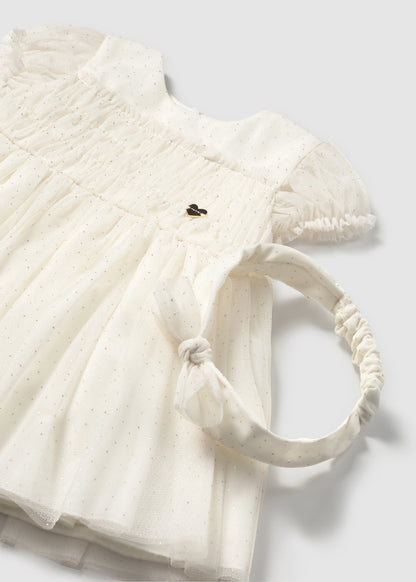 VESTIDO NIÑA CRUDO CON DIADEMA MAYORAL