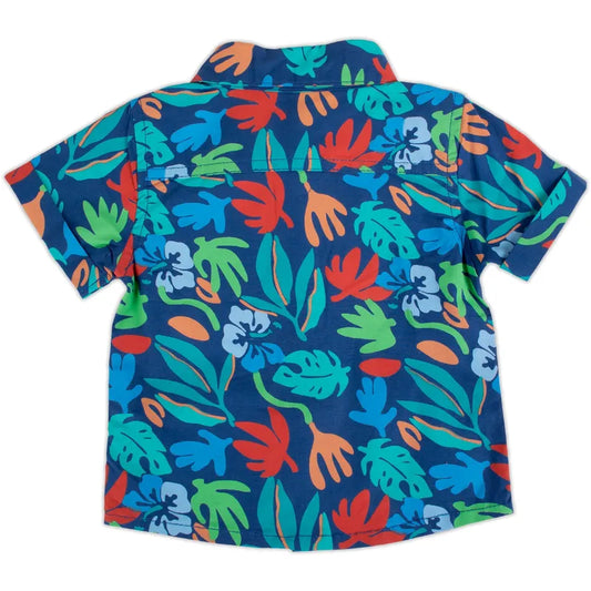 Camisa niño Hawai azul claro Pillin bebé - detalle